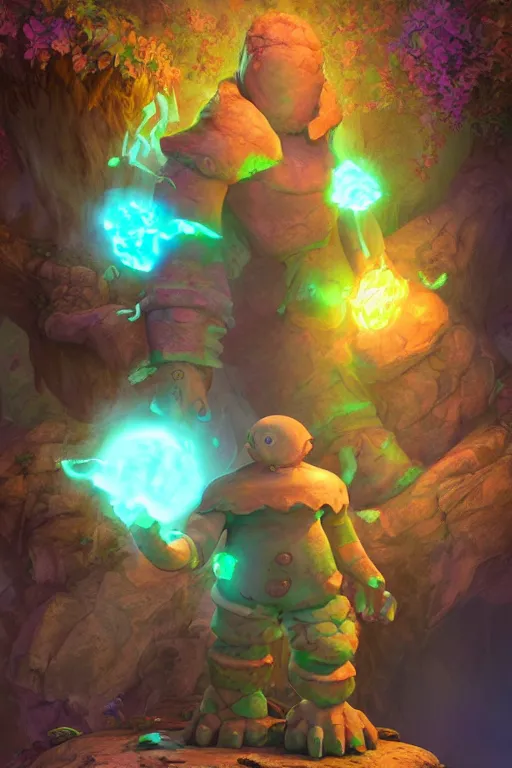 Image similar to arcane fantasy art giant golem elemental wood rock bastion forged gemstone enchanted forest troll, global illumination ray tracing hdr fanart arstation by sung choi and eric pfeiffer and gabriel garza and casper konefal lisa frank zbrush central hardmesh radiating a glowing aura