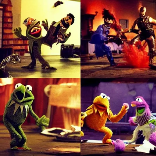 Image similar to Muppets characters battling in “Mortal Kombat (2000)” action scene