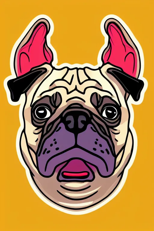 Image similar to Pug as war criminal, sticker, colorful, illustration, highly detailed, simple, smooth and clean vector curves, no jagged lines, vector art, smooth