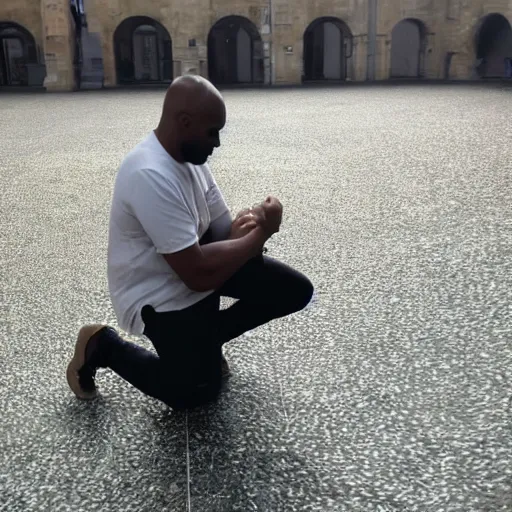 Image similar to A man kneeling over a large diamond