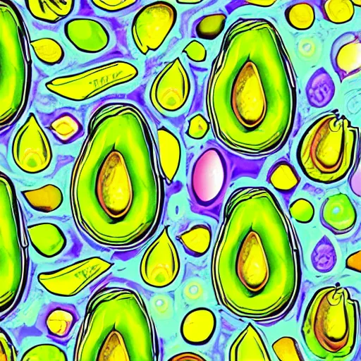 Image similar to avocado banana, psychedelic, digital art