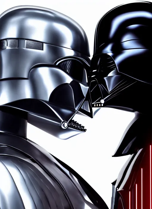 Image similar to Film poster, Darth Vader VS RoboCop, faces look at each other, detailed and realistic, 4k, filmic render