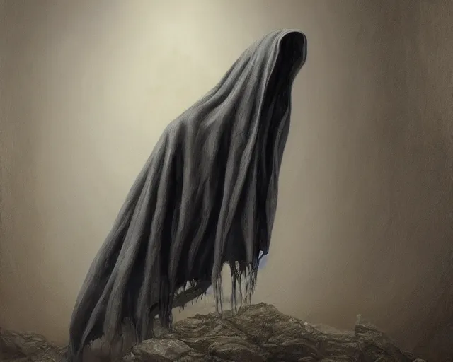 Prompt: Medium shot low angle creepy dementor highly detailed, sharp focus, digital painting, oil painting, artwork, museum work, by Robert Bateman, by Carl Brenders,