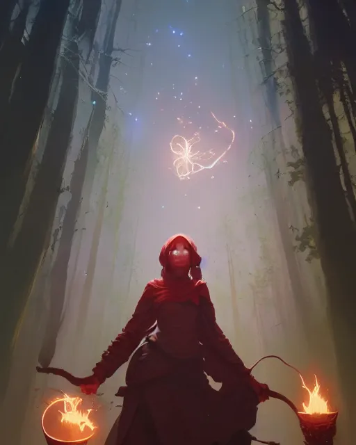 Image similar to highly detailed vfx portrait of a mage casting a blood spell, unreal engine, greg rutkowski, loish, rhads, beeple, makoto shinkai and lois van baarle, ilya kuvshinov, rossdraws, tom bagshaw, alphonse mucha, global illumination, detailed and intricate environment