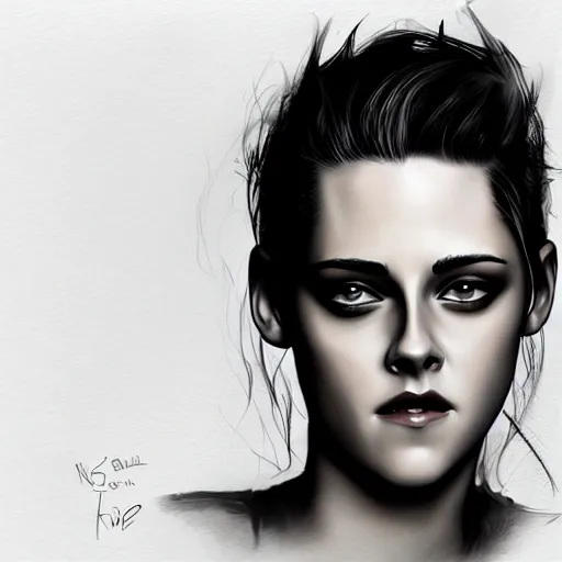 Image similar to Kristen Stewart sketch, digital art by Serge Birault 8k, HD