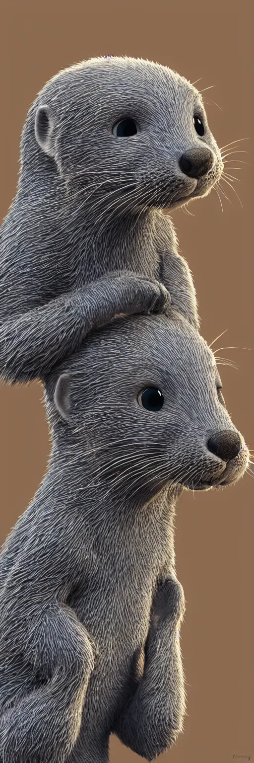 Prompt: portrait of a very cute gray otter in the style of zootopia. volumetric lighting, subsurface scattering, hyperrealistic, render, hyperdetailed