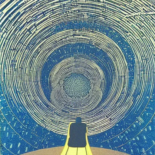 Image similar to the world is labyrinth beyond possibility of imagining, inhabited on many levels by alien intelligence, infinite in extent, staggering in its beauty, terrifying in its weirdness, endlessly satisfying and peculiar, by jean giraud