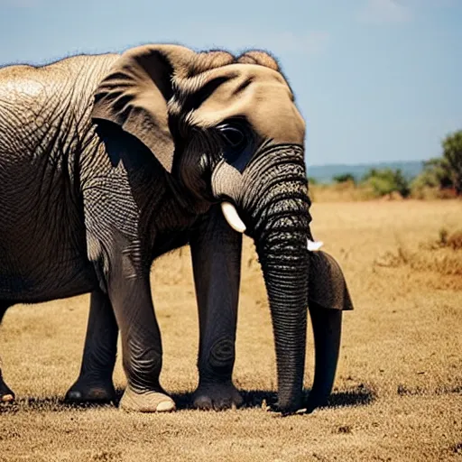 Image similar to a Elephant-Pug Hybrid, A Elephant that looks like a pug, huge tusks, afternoon hangout, good times photograph, candid