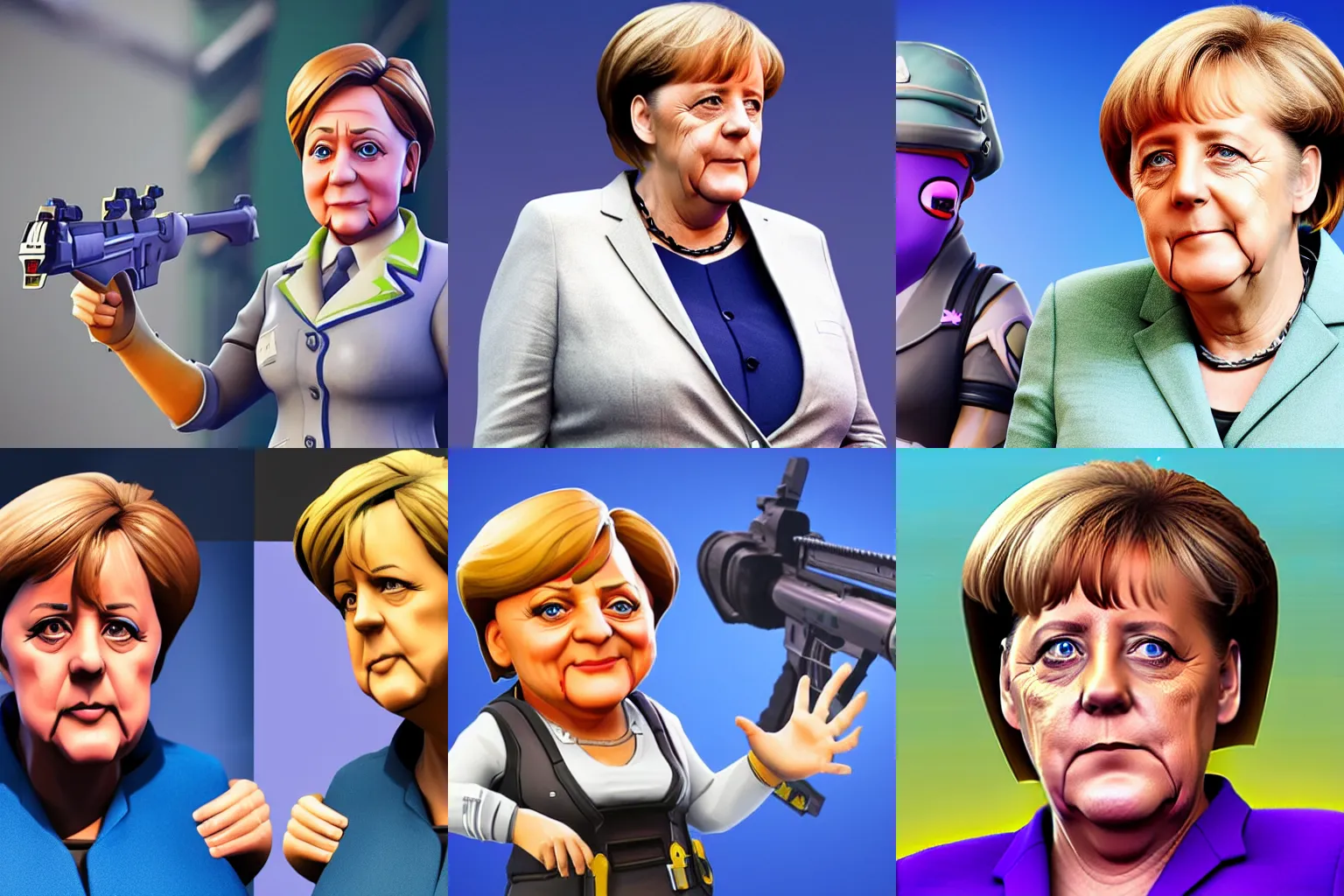 Prompt: angela merkel in the style of a fortnite character