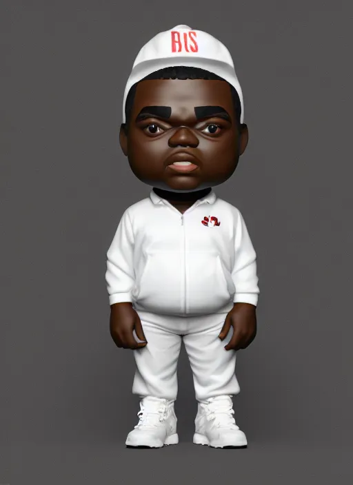 Image similar to full body 3 d render of notorious big as a funko pop, studio lighting, white background, blender, trending on artstation, 8 k, highly detailed