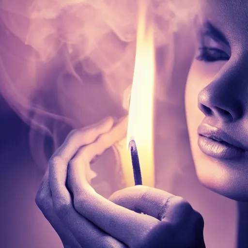 Image similar to beautifull women out of smoke candle, love expression spirit, 8 k, hd,