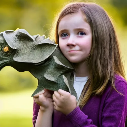 Prompt: girl with a pet triceratops, cute, uhd, 8k, award winning,