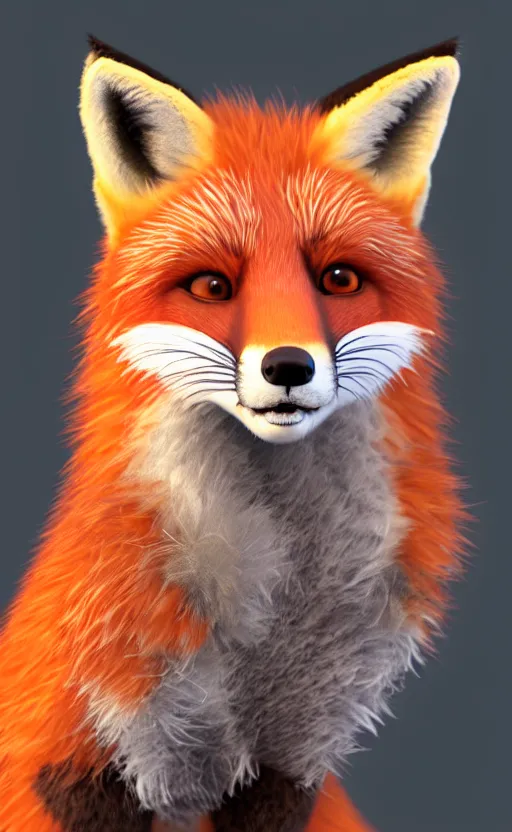 Image similar to portrait of the cutest red fox ever, fluffy, photorealistic, soft lighting, unreal engine