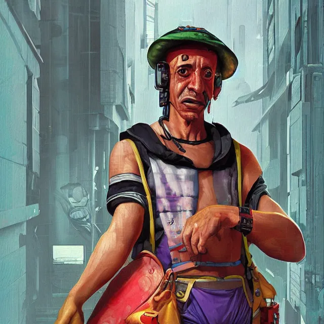 Image similar to a cyberpunk digital painting of El Chavo del Ocho Chaves by Brom