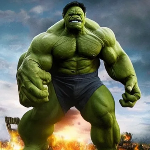 Image similar to a screenshot of Danny Devito playing The Hulk in Avengers: Infinity War