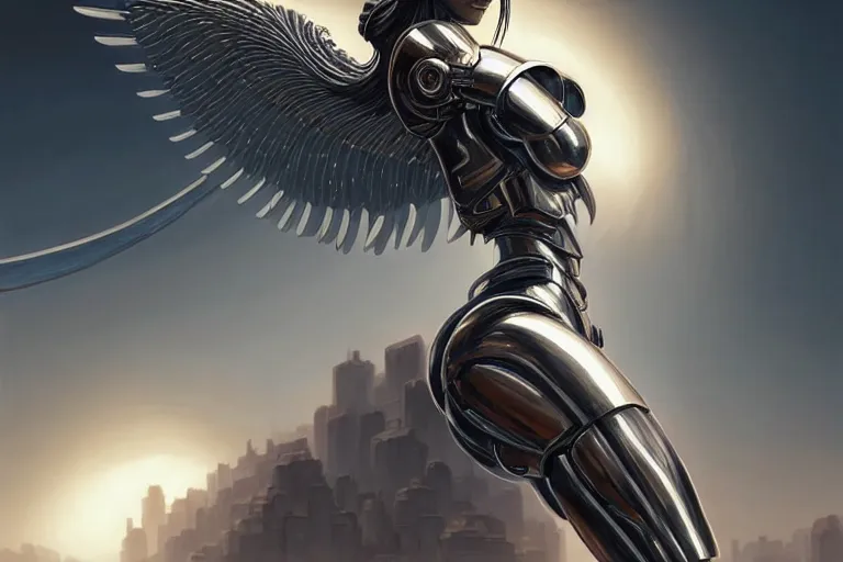 Prompt: an elegant and finely built robot, battle angel, neutral face, 7 feet tall, dynamic lighting, standing straight, passionate, magazine cover art, cinematic, highly detailed, digital painting, artstation, concept art, matte, sharp focus, illustration, art by artgerm and greg rutkowski