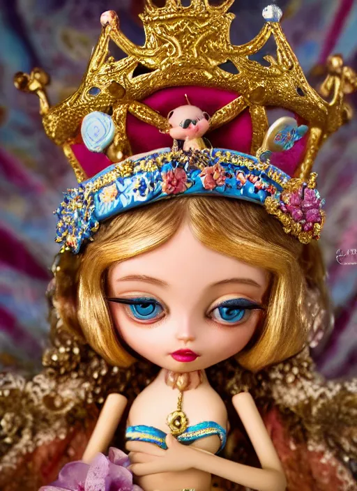 Image similar to closeup profile portrait of tin toy fairytale princess wearing a crown, bikini, depth of field, zeiss lens, detailed, symmetrical, centered, fashion photoshoot, by nicoletta ceccoli, mark ryden, lostfish, breathtaking, 8 k resolution, extremely detailed, beautiful, establishing shot, artistic, hyperrealistic, octane render