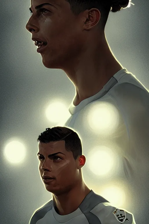 Image similar to ronaldo luis nazario da lima, football player, moonlight, haze, low contrast, digital painting, artstation, concept art, smooth, sharp focus, illustration, art by artgerm and greg rutkowski and alphonse mucha