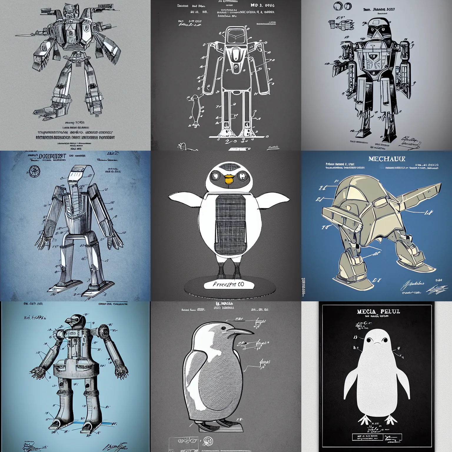 Prompt: Mecha penguin, Patent drawing