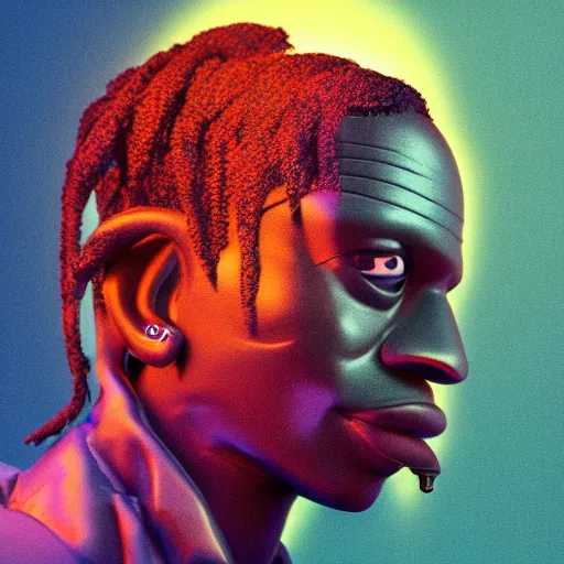 Image similar to Travis Scott as a vinyl figure, octane render, 3d rendering, light, studio,