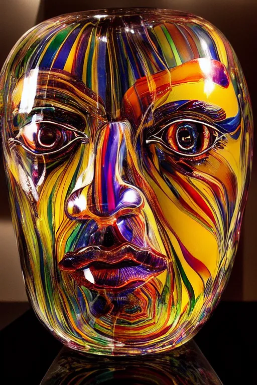 Prompt: glass work of johnny depp face on a giant glass of wine, by harvey littleton, by vera liskova, by lino tagliapietra, by dale chihuly, beautiful composition