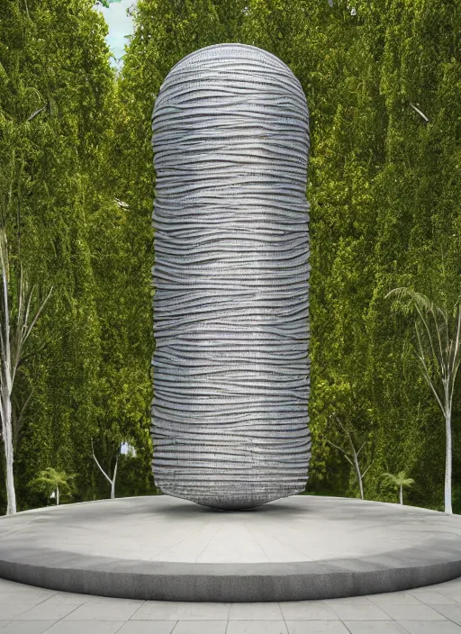 Image similar to highly detailed realistic architecture 3 d render of a futurisctic metallic stele made from balls standing in a city park, archdaily, made in unreal engine 4 octane render