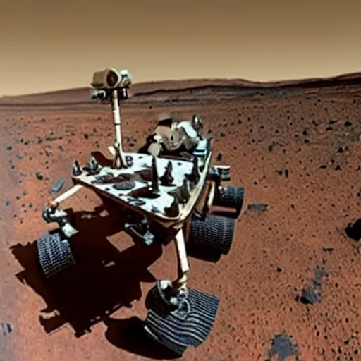 Image similar to carl sagan riding mars rover like a horse, carl sagan