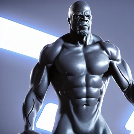 Image similar to still photo of terry crews silver surfer, highly detailed, photorealistic portrait, bright studio setting, studio lighting, crisp quality and light reflections, unreal engine 5 quality render