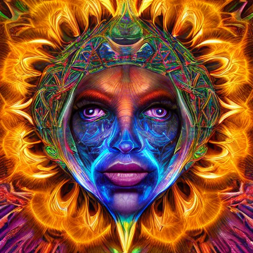Prompt: photorealistic druid skyscraper as a dmt entity in the style of alex grey and michael whelan. hyperdetailed photorealism, 1 0 8 megapixels, amazing depth, high resolution, 3 d shading, 3 d finalrender, 3 d cinematic lighting, glowing rich colors, psychedelic overtones, artstation concept art.