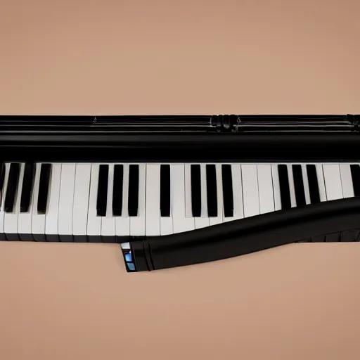 Prompt: product photography of a electronic wind instrument that looks like a melodica, matte black keys, all black matte product, realistic, hyperdetailed, realistic lighting, replica model, octane render, unreal engine 5, distant shot, figma 150mm