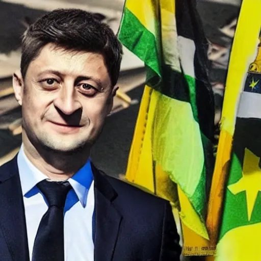 Prompt: zelensky war hero