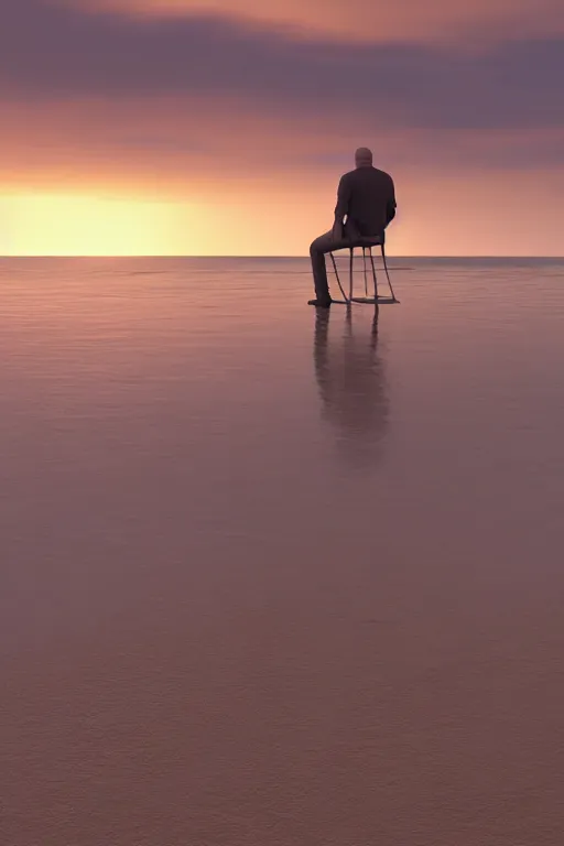 Prompt: Kevin O'Leary sitting on the beach looking to the sea at sunrise, concept art, octane render, unreal engine 5, trending on Artstation, high quality, highly detailed, 8K, soft lighting, godrays, path tracing, serene landscape, turbulent sea, high coherence, anatomically correct, hyperrealistic, sand, beautiful landscape, cinematic, clouds in the sky