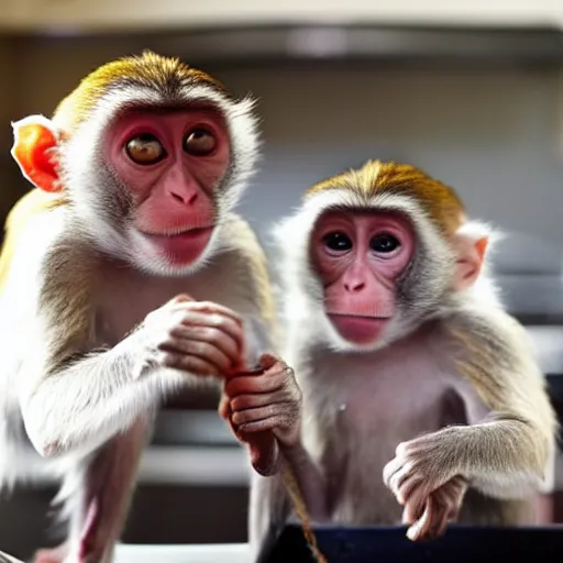 Image similar to funny photo of two monkeys having fun in the kitchen