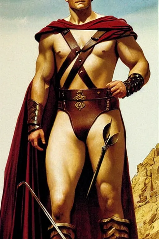 Image similar to henry cavill as gladiator, short hair, painting by j. c. leyendecker