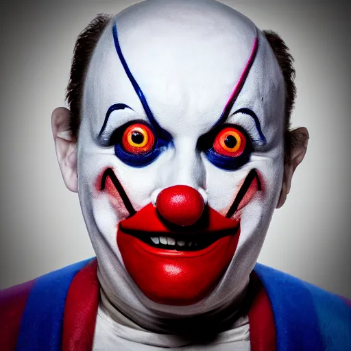 Prompt: A photograph of a nice clown that does not want to eat my soul, studio quality, studio lighting,