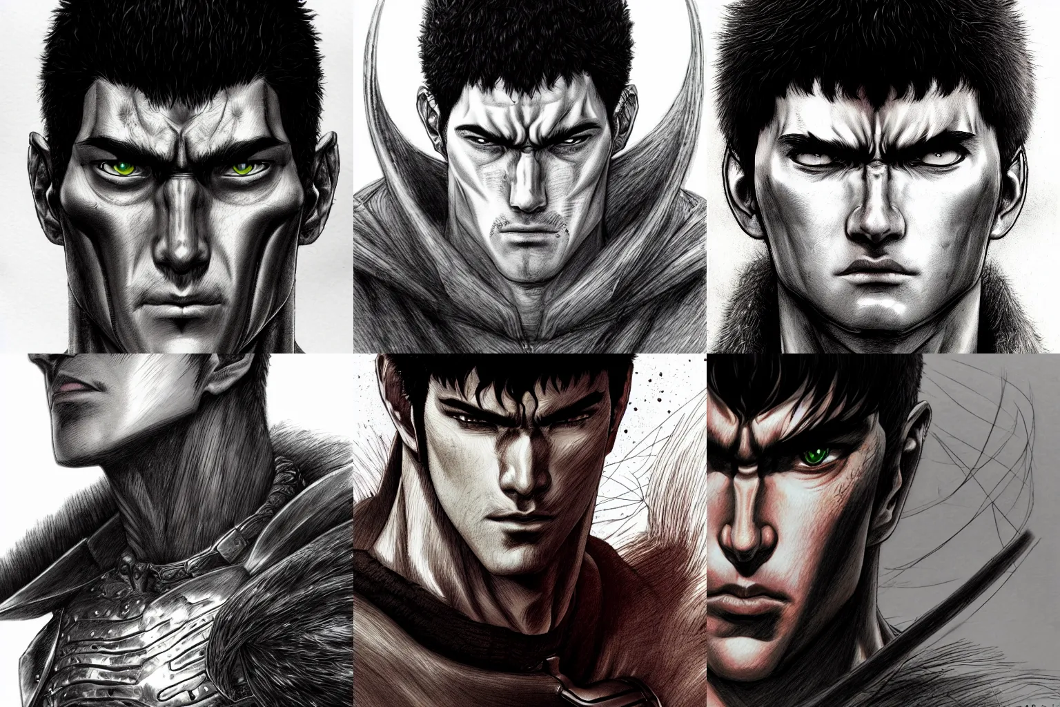 Prompt: portrait of guts from berserk, sketch, artstation trending, highly detailed, focus, smooth, photorealistic, by hiroya oku