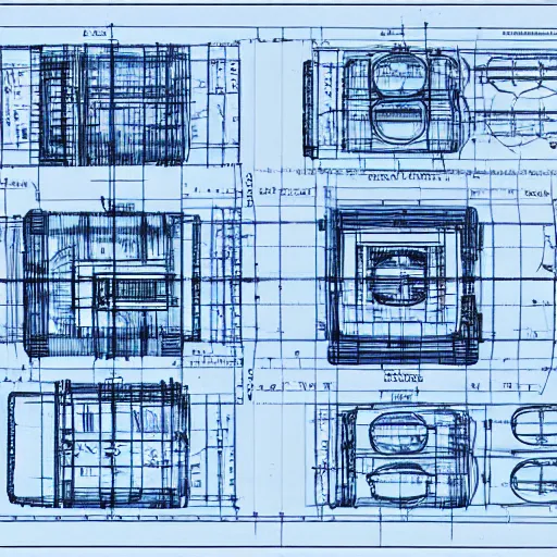 Prompt: highly detailed blueprints for a working time machine