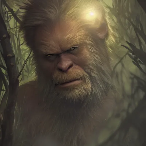 Prompt: angry sasquatch, D&D, fantasy, intricate, cinematic lighting, highly detailed, digital painting, artstation, concept art, smooth, sharp focus, 8k, illustration, art by Artgerm and Greg Rutkowski and Alphonse Mucha