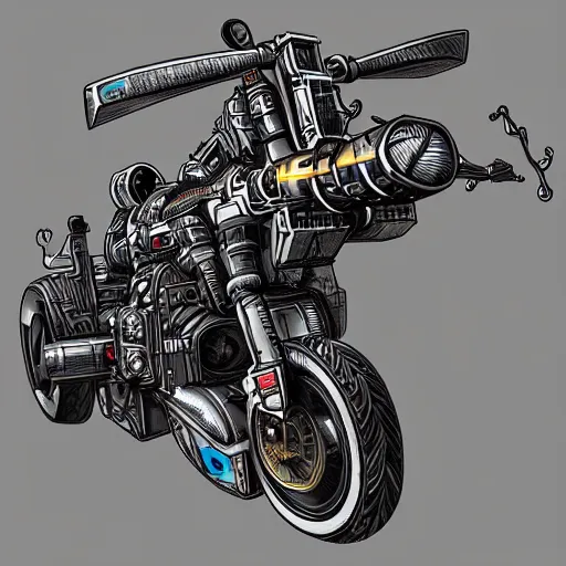 Image similar to a detailed intricate beautiful rocket-powered cyberpunk-style flying motorbike, trending on arstation