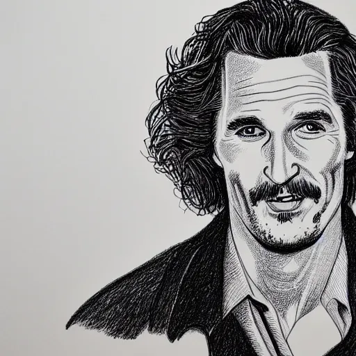 Image similar to a portrait drawing of Mathew McConaughey drawn by Robert Crumb