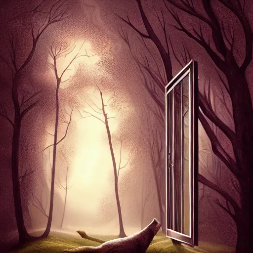 Image similar to the conscious mind entering the dark wood window into the surreal subconscious dream mind, majestic, dreamlike, surrealist, trending on artstation, by gustavo dore