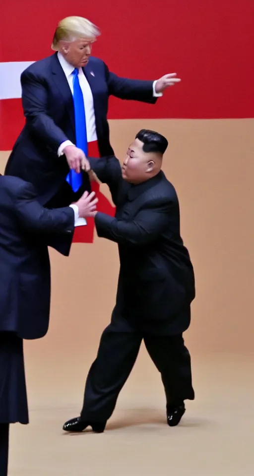 Image similar to blurry cell phone recording of donald trump punching kim jong un in the face