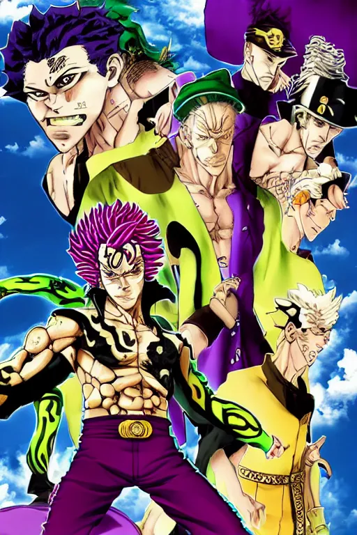 jojo's bizarre adventure, jotaro kujo, kakyoin, Stable Diffusion