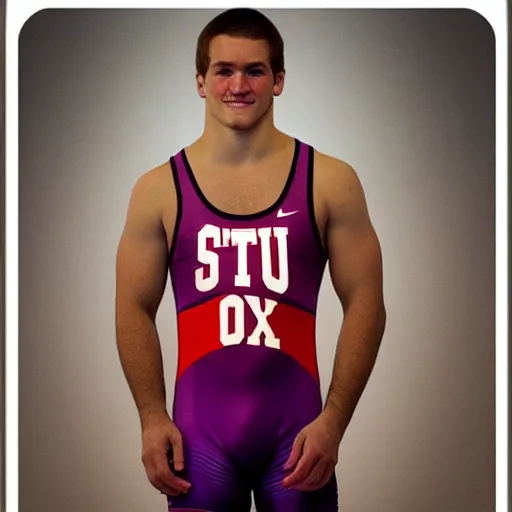 Image similar to “a realistic detailed photo of a American college wrestler called Daton Fix from Oklahoma State University wearing his wrestling singlet”