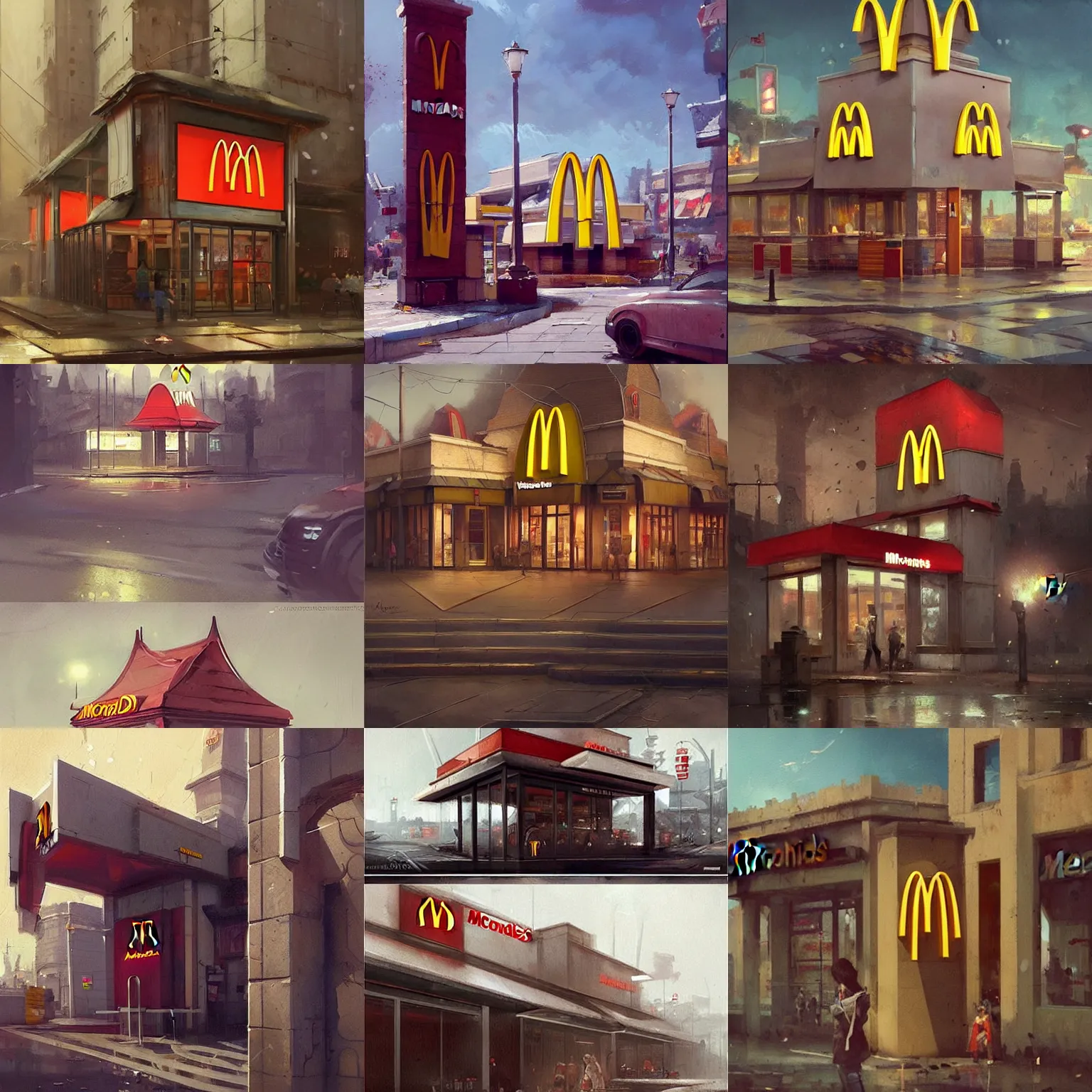 Prompt: mcdonalds architecture and symbols by greg rutkowski, trending on artstation, favorites on deviantart, high quality art. artwork masterpieces, award winning