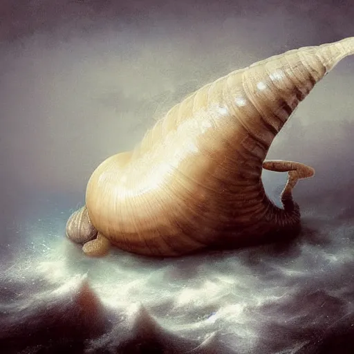 Prompt: huge snail by elena vizerskaya and ivan aivazovsky, perfectly detailed, artstation, sharp focus, highly detailed, studio photography, impresion de giclee arte abstracto, award winning