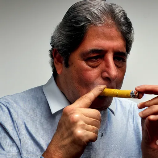 Image similar to Luis Alberto Aparicio Alejandro Lacalle Pou smoking a fat blunt