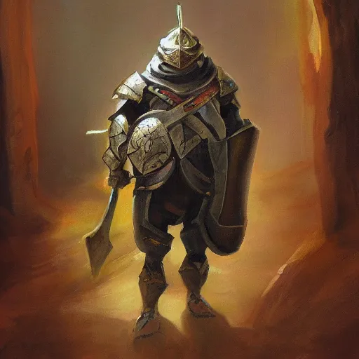 Prompt: an oil painting of a tortoise paladin