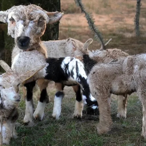 Prompt: a lamb and goat fused as one