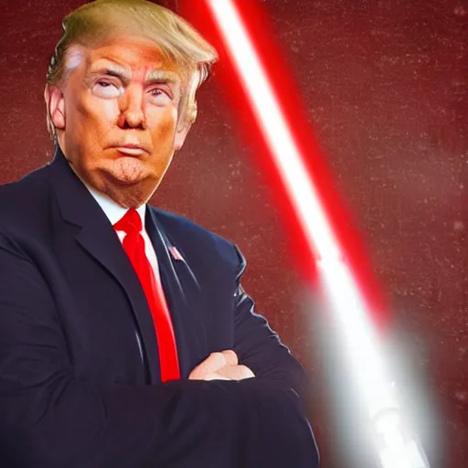 Image similar to donald trump with a lightsaber, dynamic lighting, highly detailed